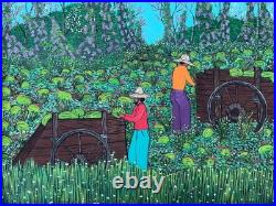 Signed Valton Murray 1991 Folk Art Painting Of Watermelon Farmers In Original FR