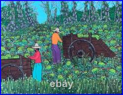 Signed Valton Murray 1991 Folk Art Painting Of Watermelon Farmers In Original FR