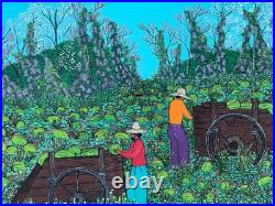 Signed Valton Murray 1991 Folk Art Painting Of Watermelon Farmers In Original FR
