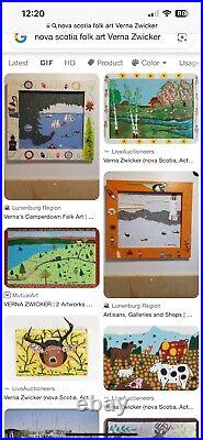 Signed Verna Zwicker Canadian Nova Scotia Folk Art Framed Painting 20 x 27
