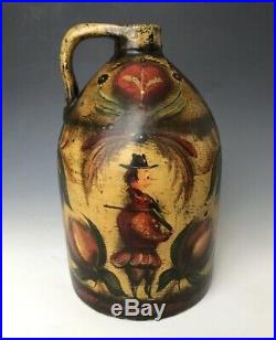 Signed WC Wrede Antique Stoneware Jug with Painted Ompir Type Folk Art Decoration