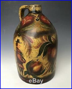 Signed WC Wrede Antique Stoneware Jug with Painted Ompir Type Folk Art Decoration