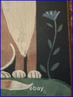 Signed Wendy Presseisen (NY) Original Folk Art Painting Cat on Wood Panel OOAK