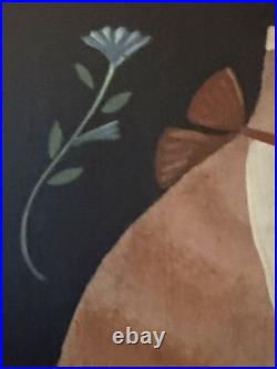 Signed Wendy Presseisen (NY) Original Folk Art Painting Cat on Wood Panel OOAK