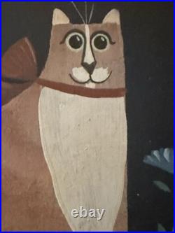 Signed Wendy Presseisen (NY) Original Folk Art Painting Cat on Wood Panel OOAK Signed Wendy Presseisen (NY) Original Folk Art Painting Cat on Wood Panel OOAK