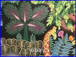 Signed original joel gauthier jungle tropical haitian folk art painting vintage