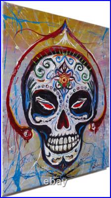 Skull Mask Oil? Painting Realism Art? Vintage Original? Day Of The Dead Skeleton Na