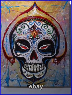 Skull Mask Oil? Painting Realism Art? Vintage Original? Day Of The Dead Skeleton Na