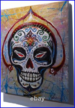 Skull Mask Oil? Painting Realism Art? Vintage Original? Day Of The Dead Skeleton Na