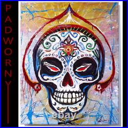 Skull Mask Oil? Painting Realism Art? Vintage Original? Day Of The Dead Skeleton Na