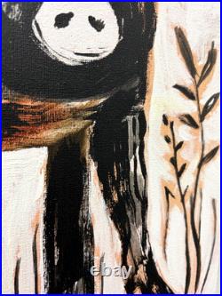 Sloog Original Art Modern Neutral Folk Art Painting on Canvas 11x14 Brown Piglet