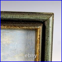 Small Folk Art Oil Painting of a City Scape on the Coast Small Folk Art Oil Painting of a City Scape on the Coast