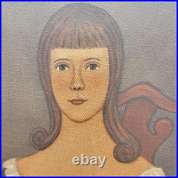 Small Unframed Folk Art Painting of a Woman with Cameo & Candle, By V. Faircloth