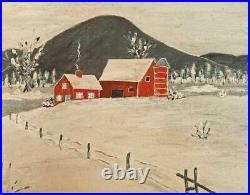 Snow Folk Art Painting New England Farm Original Winter Naive Primitive Maggy 72