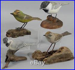 Sogned Vintage Cape Cod Folk Art Carved & Painted Wood Bird Carvings, Chickadees