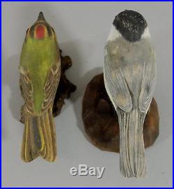 Sogned Vintage Cape Cod Folk Art Carved & Painted Wood Bird Carvings, Chickadees