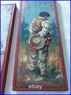 Solitario Ranchero mexican folk art painting/ signed RR Pereda/ lot of two