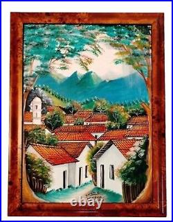 South American Signed Folk Art Oil Painting Fram size 18L x 14W