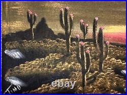 Southwest Desert Landscape Sunset Velvet Painting Framed 14-3/4X23-1/2 MCM VNTG