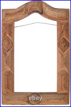 Spectacular Carved Tramp Art Stacked Frame 32 Arched Mirror Picture Folk