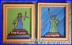 Statue of Lady Libery & Justice PAINTING AMERICANA FOLK ART USA Lawyer Judge