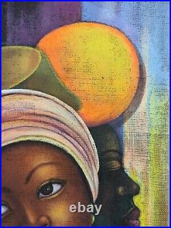 Stunning Colorful Haitian Art Painting On Jute Fabric Laurent Harold Haiti 28x23