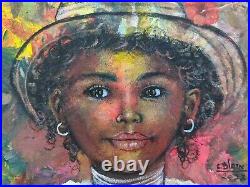 Stunning Haitian Art Painting By Popular Carel Blain Girl Portrait Ayiti 0810