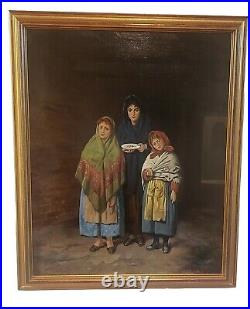 Stunning Large Oil on Canvas Painting Begging Venetians After Luigi Mion Signed