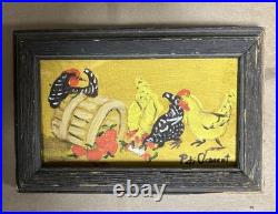 Sue Clements 1984 Folk Art Painting Apples & Chickens Signed Original Framed