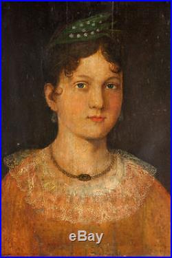 Superb Museum Quality 18/19th C. Folk Art Portrait of A Lady Oil on Panel