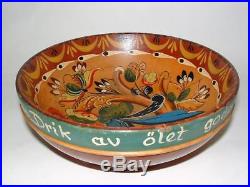 Vintage Norwegian folk art Rosemalt wooden bowl