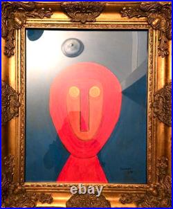 TAMAYO, Rufino. Original Gouache Painting Night Red Man Signed Moyseen COA