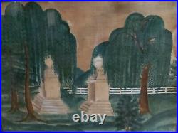 THEOREM painting GARDEN primitive school DRAMATIC weeping FOLK ART early GRAVE