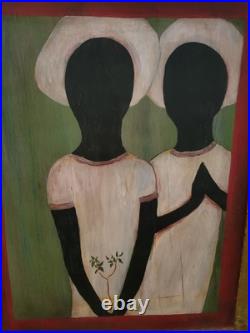 TWO HEARTS Louisiana Rural Folk Art Vintage Original Painting Black Family South