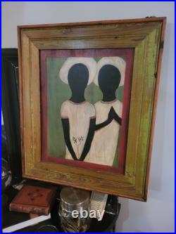 TWO HEARTS Louisiana Rural Folk Art Vintage Original Painting Black Family South