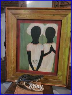 TWO HEARTS Louisiana Rural Folk Art Vintage Original Painting Black Family South