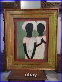 TWO HEARTS Louisiana Rural Folk Art Vintage Original Painting Black Family South