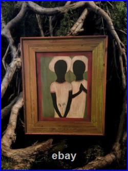 TWO HEARTS Louisiana Rural Folk Art Vintage Original Painting Black Family South