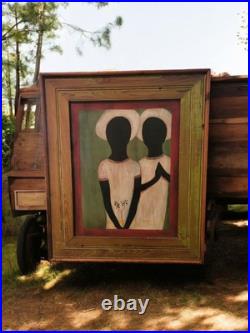 TWO HEARTS Louisiana Rural Folk Art Vintage Original Painting Black Family South