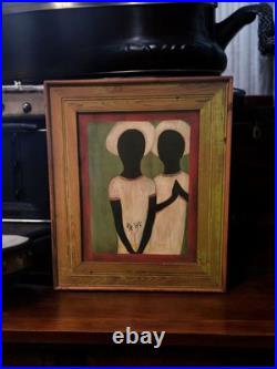 TWO HEARTS Louisiana Rural Folk Art Vintage Original Painting Black Family South
