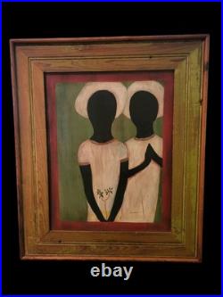 TWO HEARTS Louisiana Rural Folk Art Vintage Original Painting Black Family South
