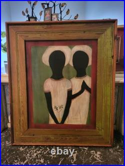 TWO HEARTS Louisiana Rural Folk Art Vintage Original Painting Black Family South