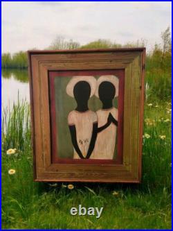 TWO HEARTS Louisiana Rural Folk Art Vintage Original Painting Black Family South