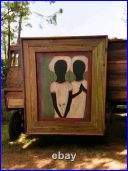 TWO HEARTS Louisiana Rural Folk Art Vintage Original Painting Black Family South