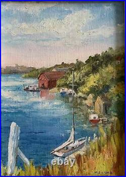 Tebermory Ontario Canada Vintage Folk Art Original Painting Marine Sea M Lyons