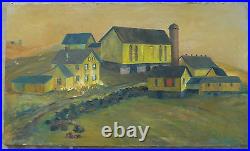 Terry Banzett, Superb Folk Art painting, Amish country townscape VIntage Oil