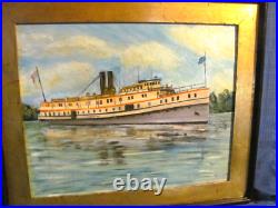 The Hartford Steamship (1899-1931) Vintage Folk Art Oil Painting The Hartford Steamship (1899-1931) Vintage Folk Art Oil Painting