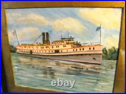 The Hartford Steamship (1899-1931) Vintage Folk Art Oil Painting The Hartford Steamship (1899-1931) Vintage Folk Art Oil Painting