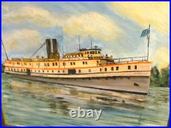 The Hartford Steamship (1899-1931) Vintage Folk Art Oil Painting The Hartford Steamship (1899-1931) Vintage Folk Art Oil Painting