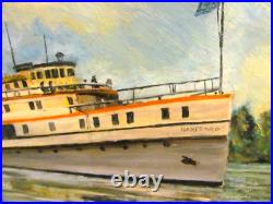 The Hartford Steamship (1899-1931) Vintage Folk Art Oil Painting The Hartford Steamship (1899-1931) Vintage Folk Art Oil Painting